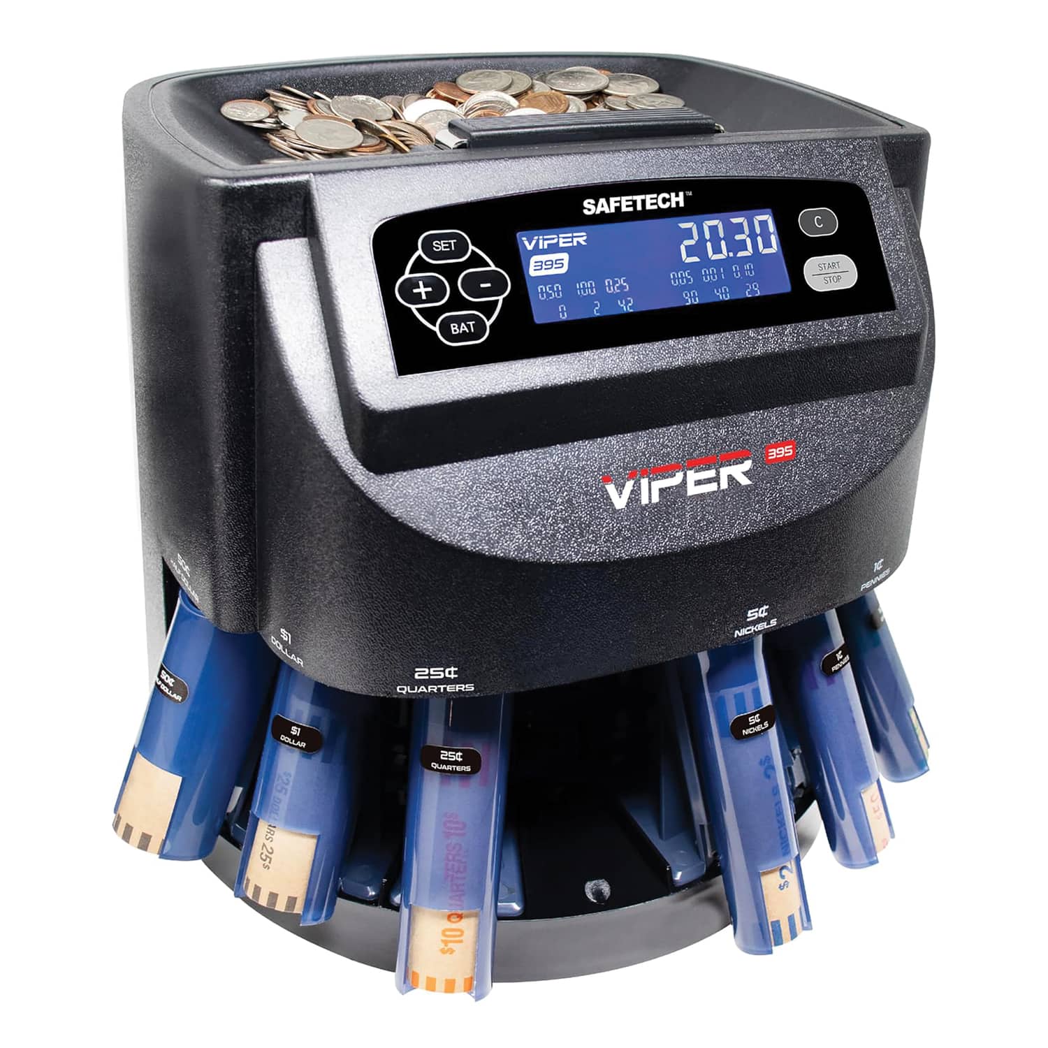 Viper V395 Coin Counter, Sorter, Wrapper with 48 Preformed Wrappers and Dust Cover