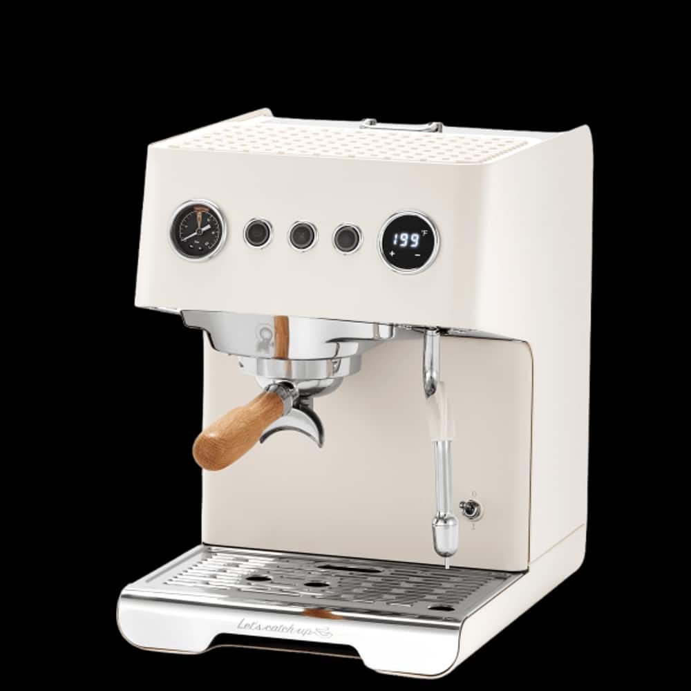 Plum Chef - Semi-Automatic Espresso Machine 15 Bar 1450W Coffee Maker with Steam Wand 1.7L Water Tank - Ivory White