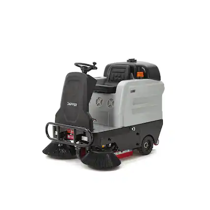 Front. Dapper Supply - Ride-On Floor Sweeper, 49" Brush, 25-Gal Dustbin, 3-Hr Runtime for Warehouses & Large Facilities - Grey.