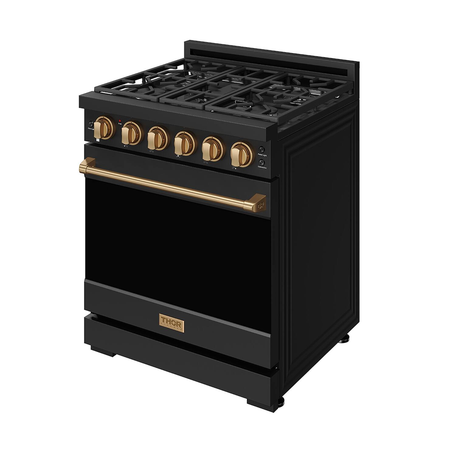 Left. Thor Kitchen - Gordon Ramsay Series by Thor Kitchen 4.55 Cu. Ft Freestanding Liquid Propane Gas Range with Bronze Hardware - Black.