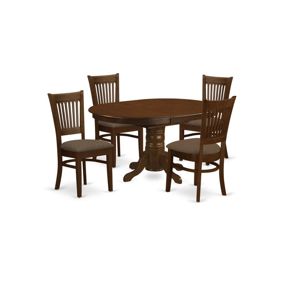 Back. East West Furniture - KEVA5-ESP-C 5 Pc set Kenley Kitchen Table with a Leaf and 4 Fabric Seat Chairs - Espresso.