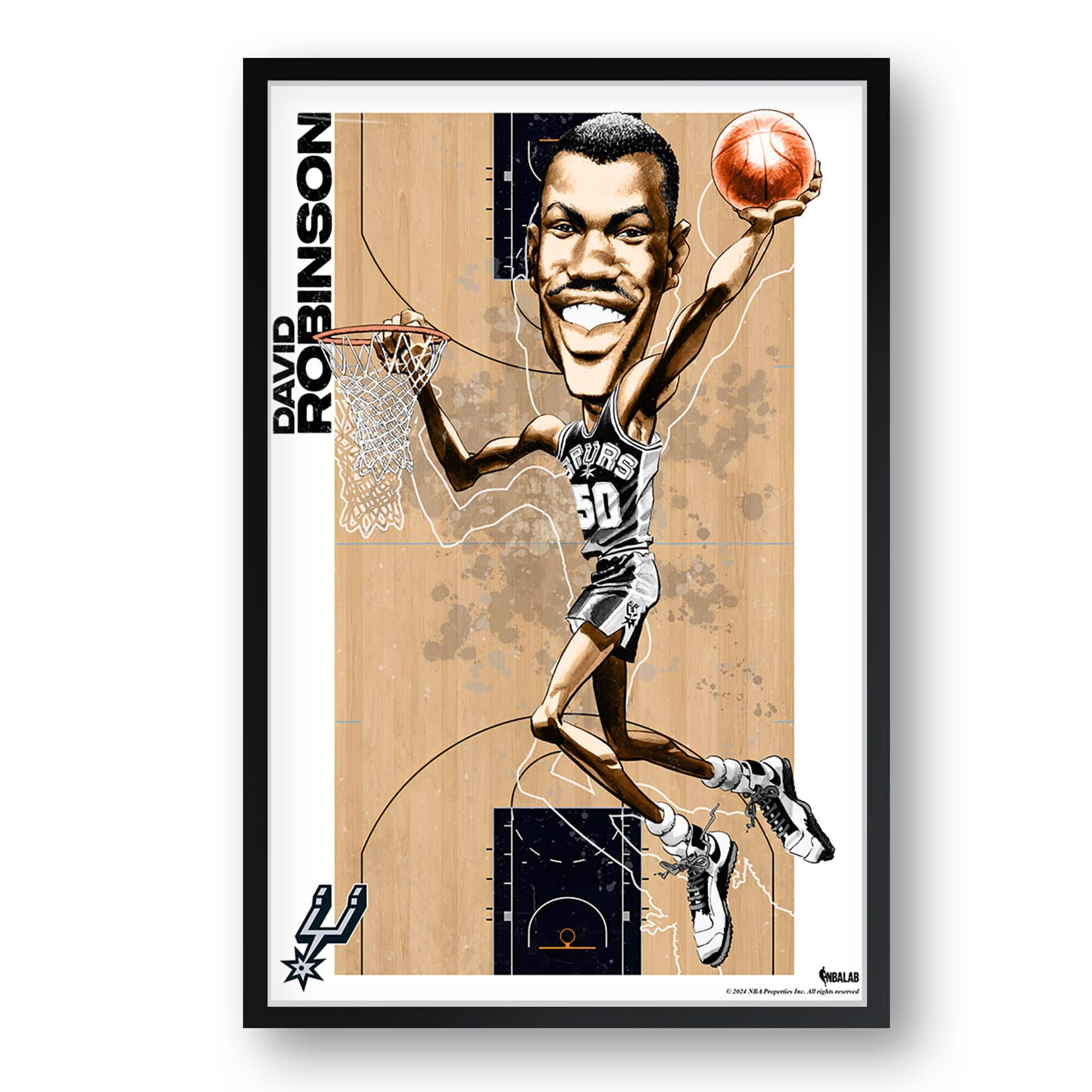 Sporticulture - David Robinson San Antonio Spurs Framed 27" x 39" Player Caricature Art - Multicolor