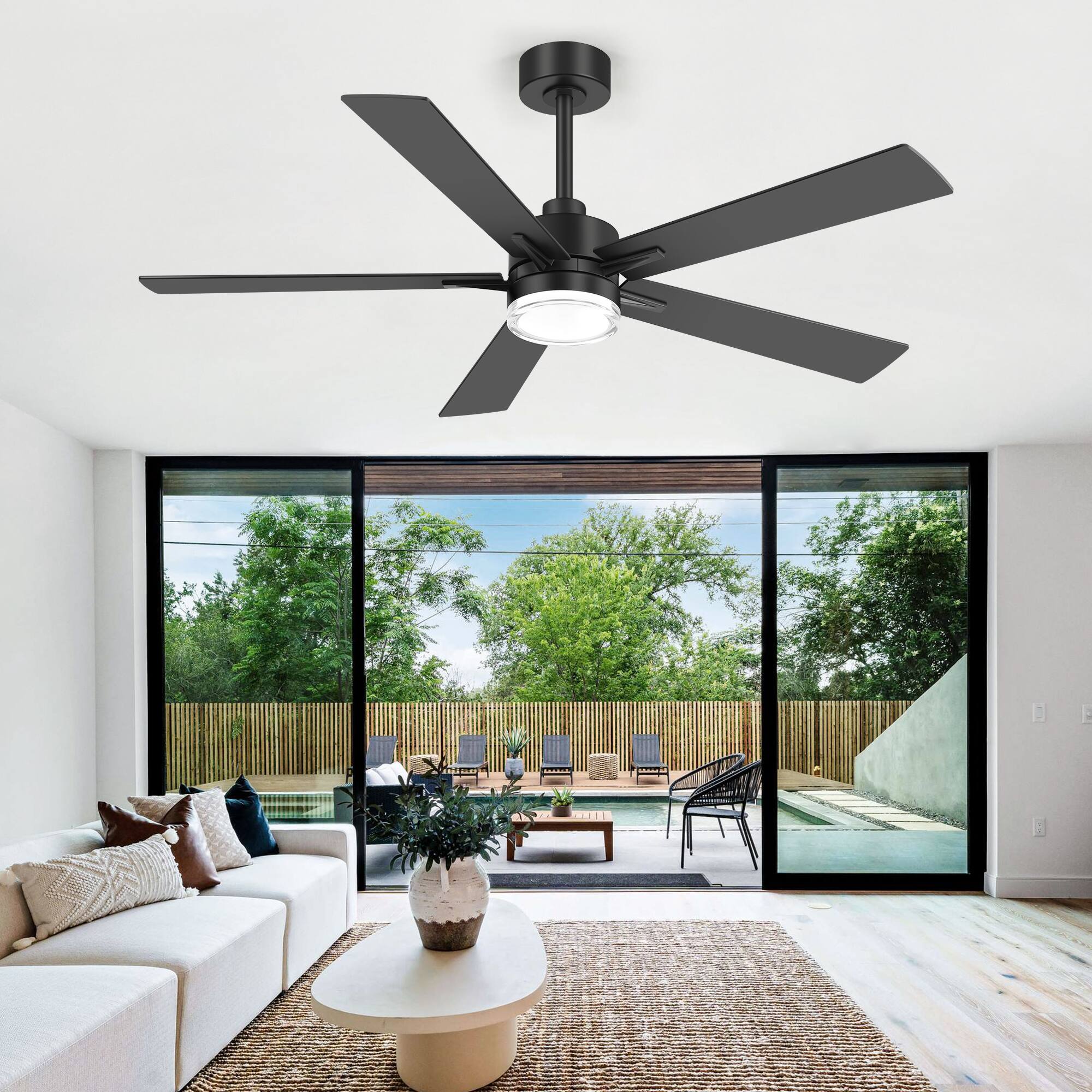 Alt View 4. Breezary - 52 Inch LED Ceiling Fan with Light and Remote, 5 Dual-Finish Blades, Reversible DC Motor, 2 Downrods Included - black.