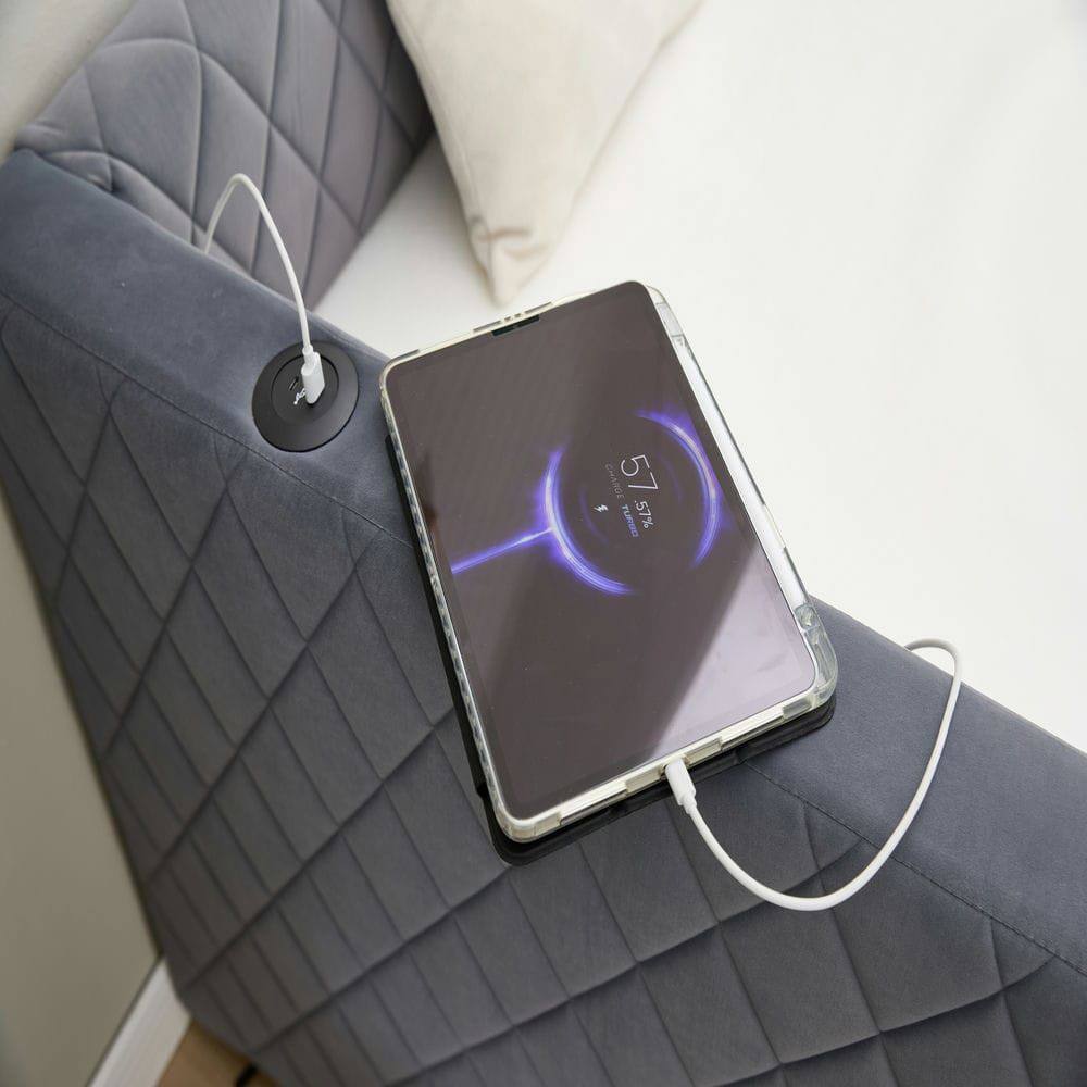 Back. Kadyn - Velvet Daybed with Sturdy Wood Frame, Modern Diamond Grid Pull-Out Design for Bedroom Living Room - Gray.