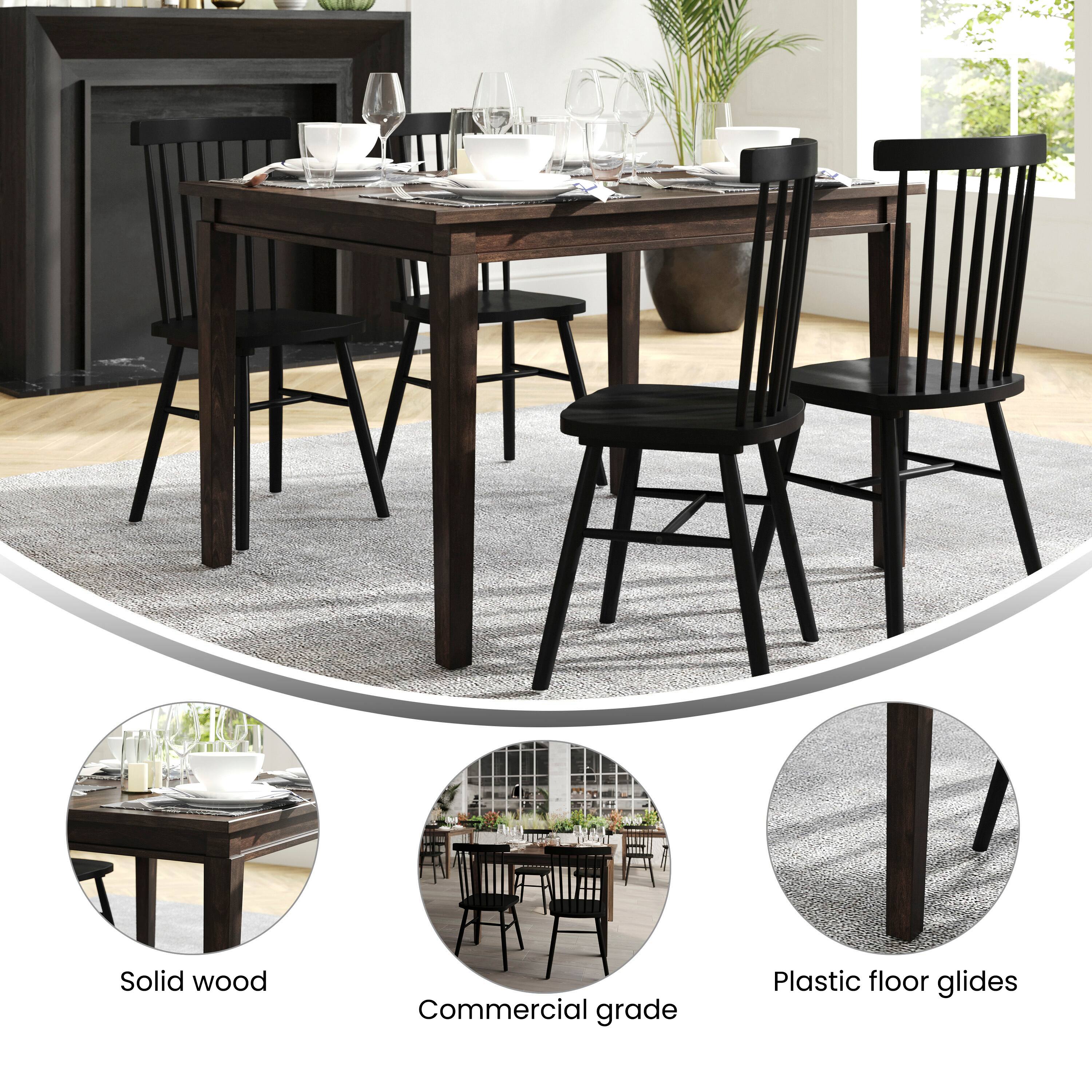 Solid wood  
Commercial grade  
Plastic floor glides
