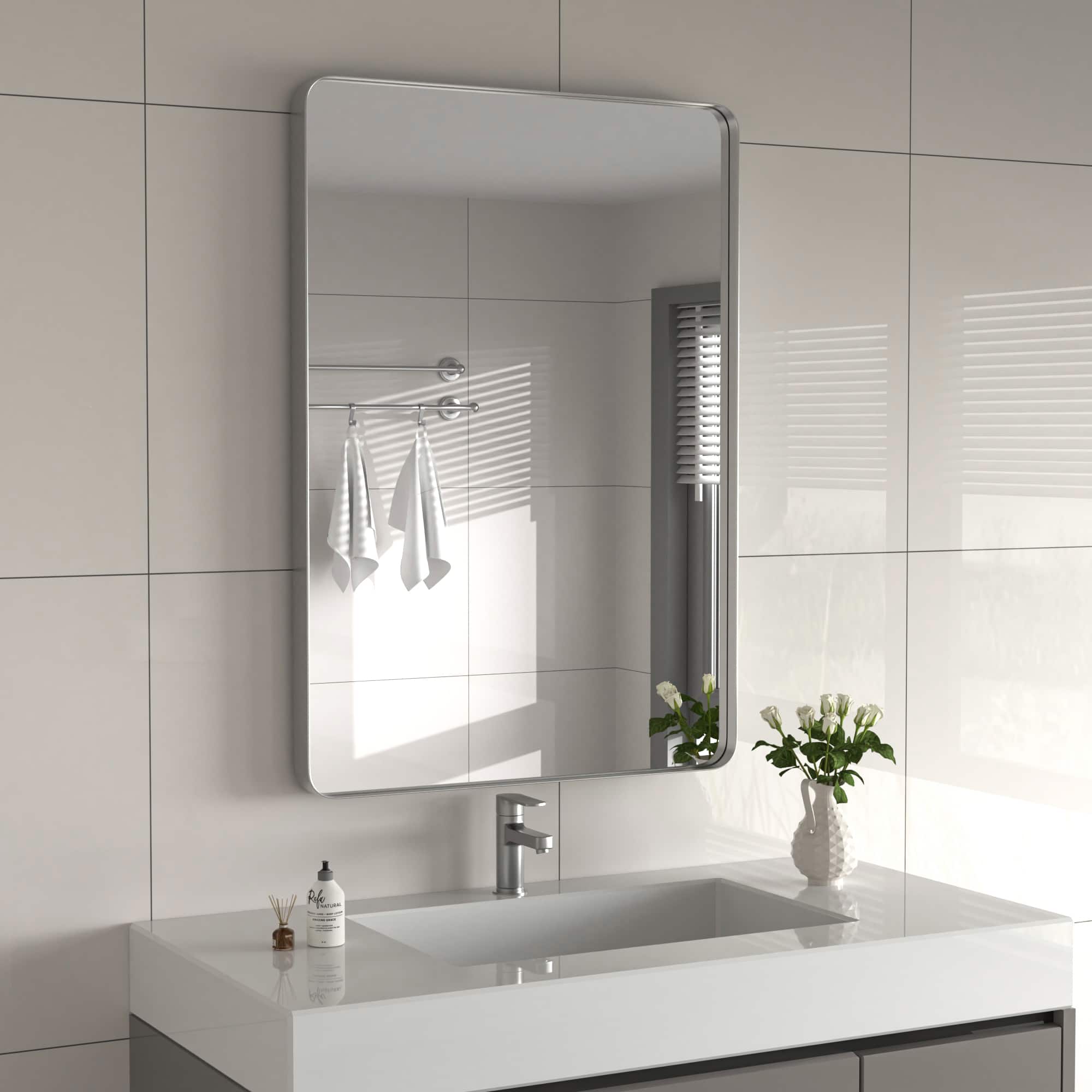 PAIHOME - Classic Stainless Steel Rectangular Wall Mirror - Waterproof and Rustproof Bathroom Mirrors Modern Mirror - Silver-22x30 Inch