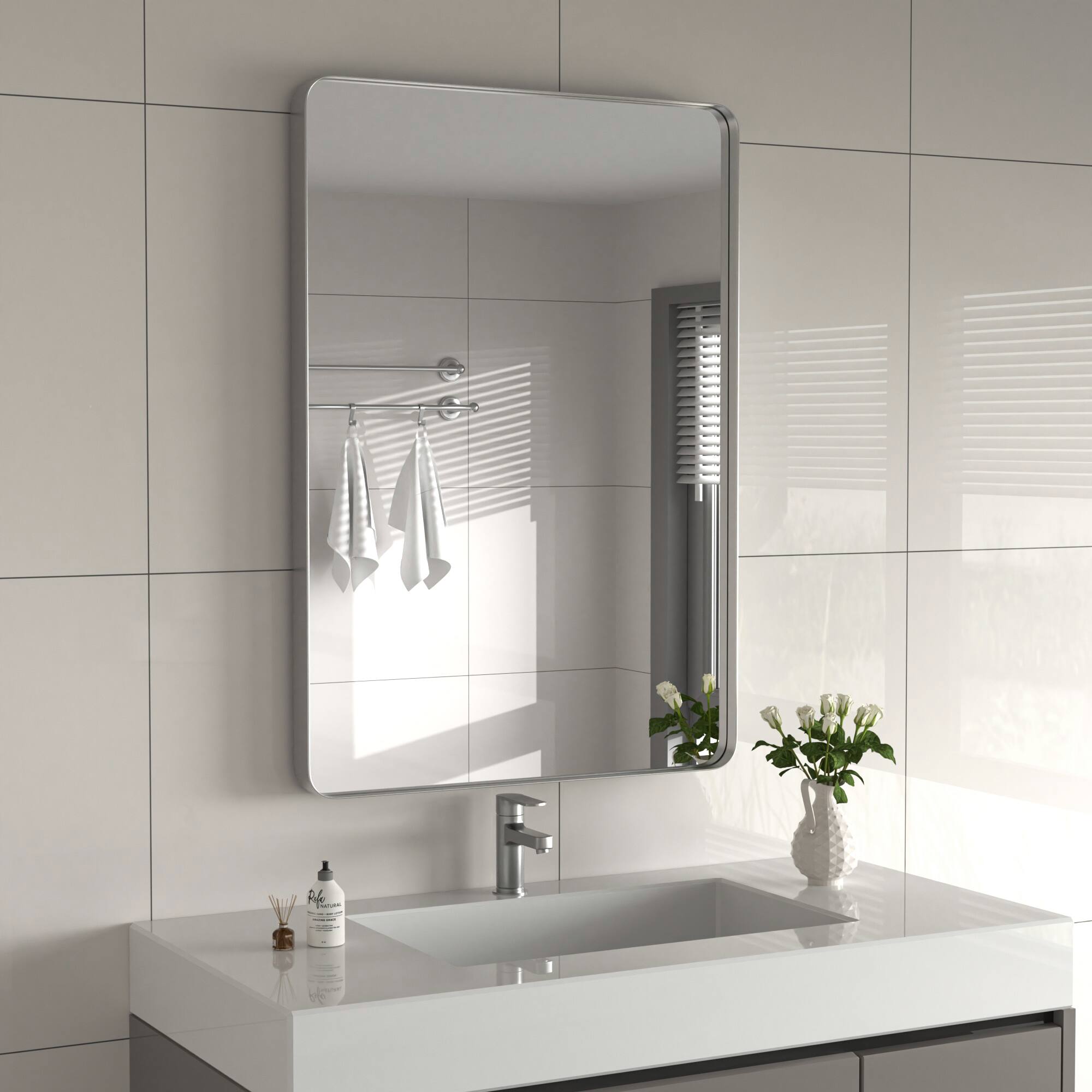 Left. PAIHOME - Classic Stainless Steel Rectangular Wall Mirror - Waterproof and Rustproof Bathroom Mirrors Modern Mirror - Sliver-16x24 Inch.