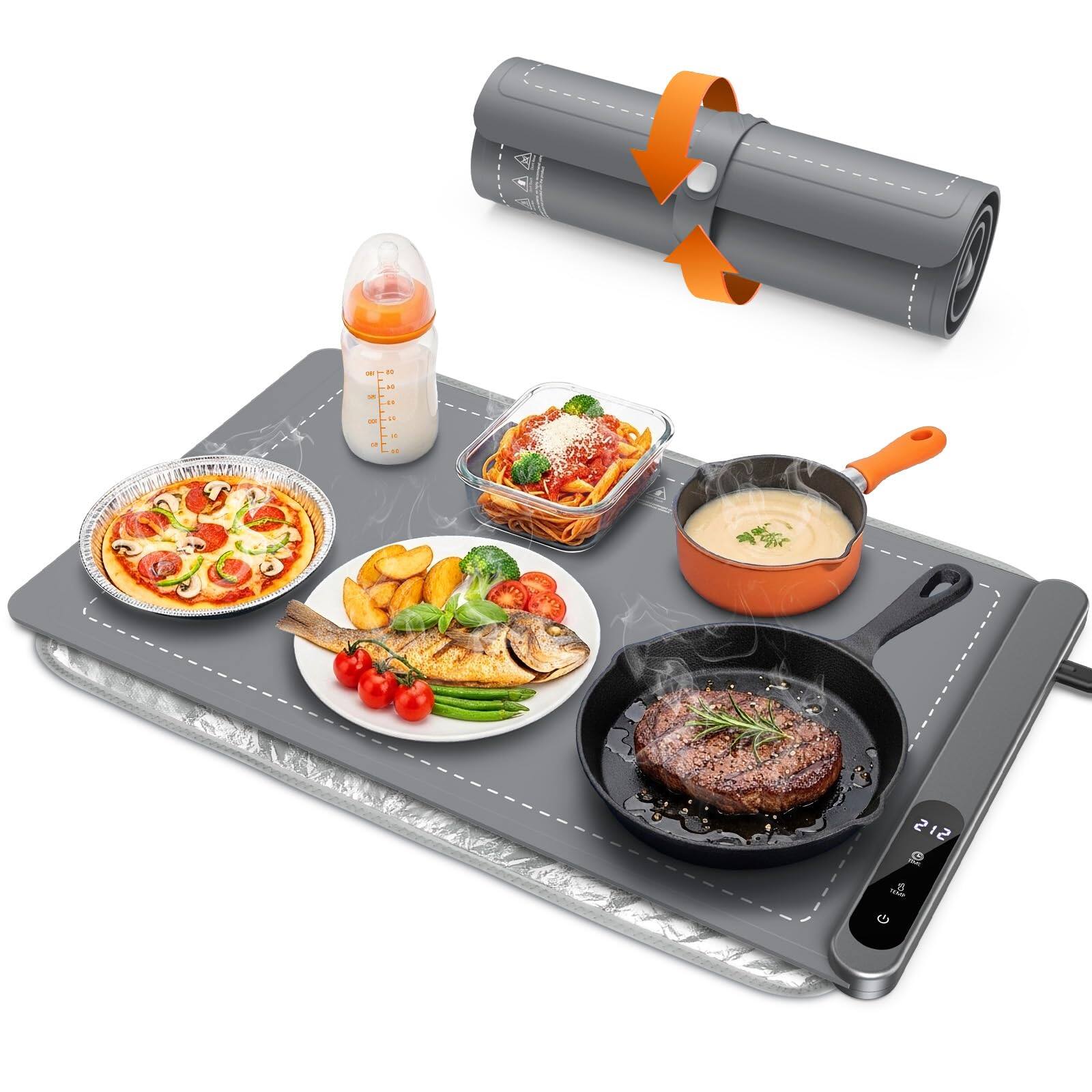 Front. PARKER SLATER - Food Warming Mat with Heat-resistant Pad Buffet Use Tray Portable Electric - Grey.
