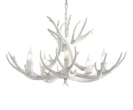 Jonathan Y - Eldora 30" 5-Light Rustic Farmhouse Adjustable Resin Antler LED Chandelier, White - Antique White