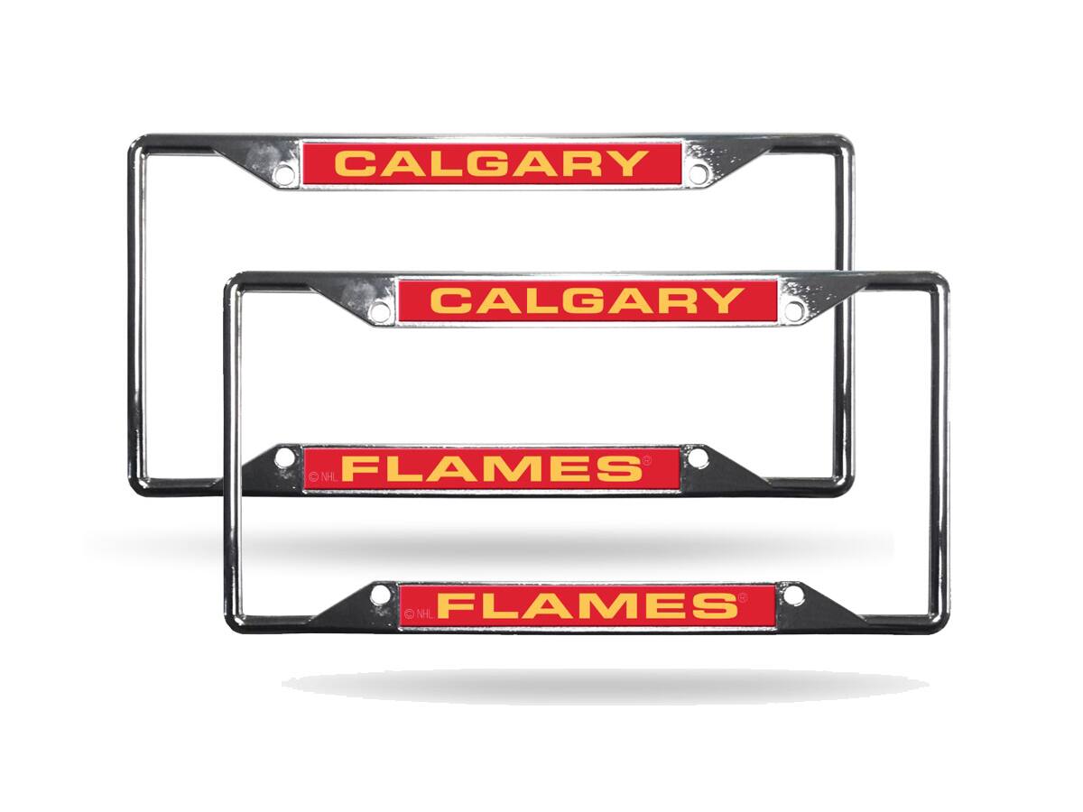 Calgary Flames NHL (Set of 2) All Corner EZ View Chrome Metal Laser Cut License Plate Frames