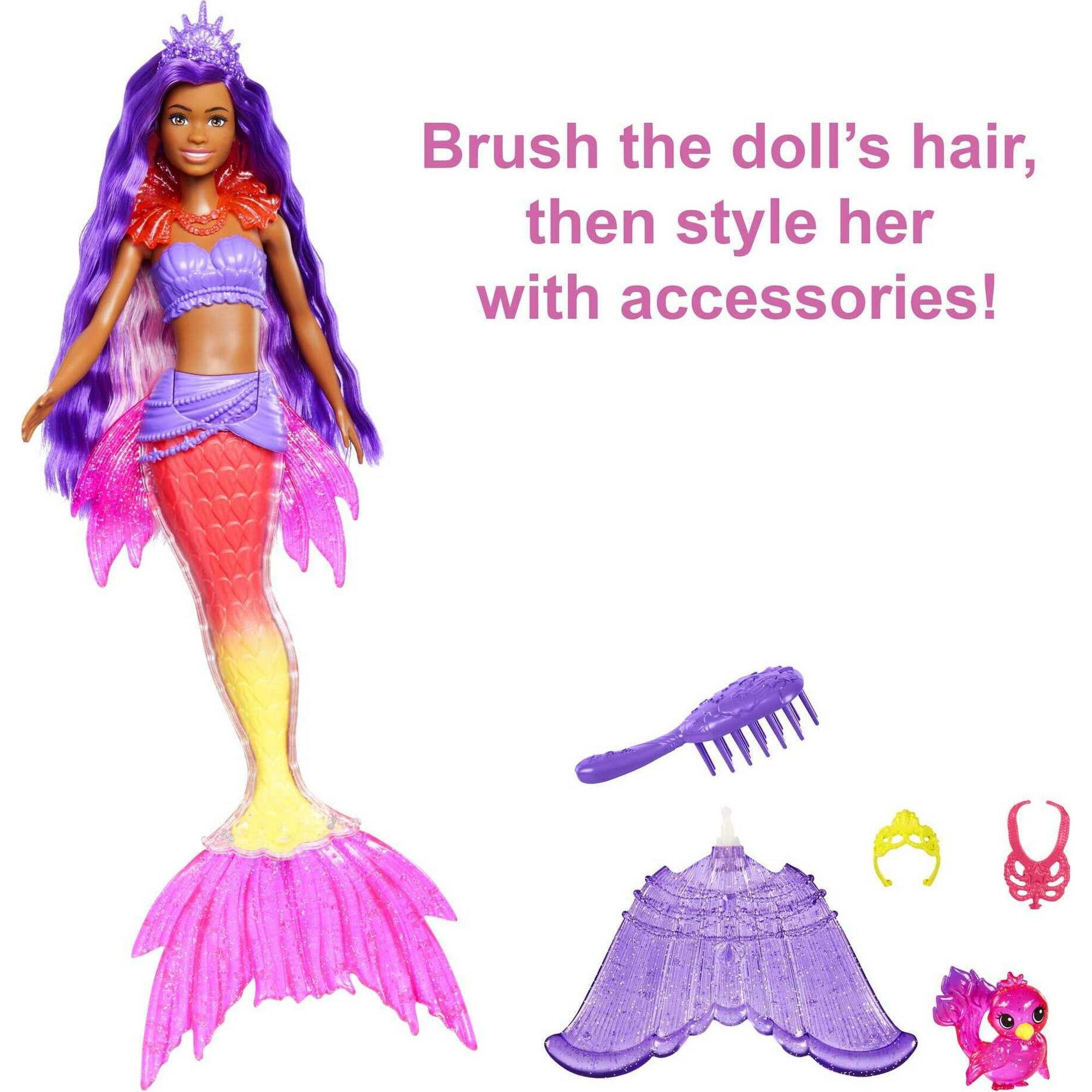 Brush the doll's hair, then style her with accessories!