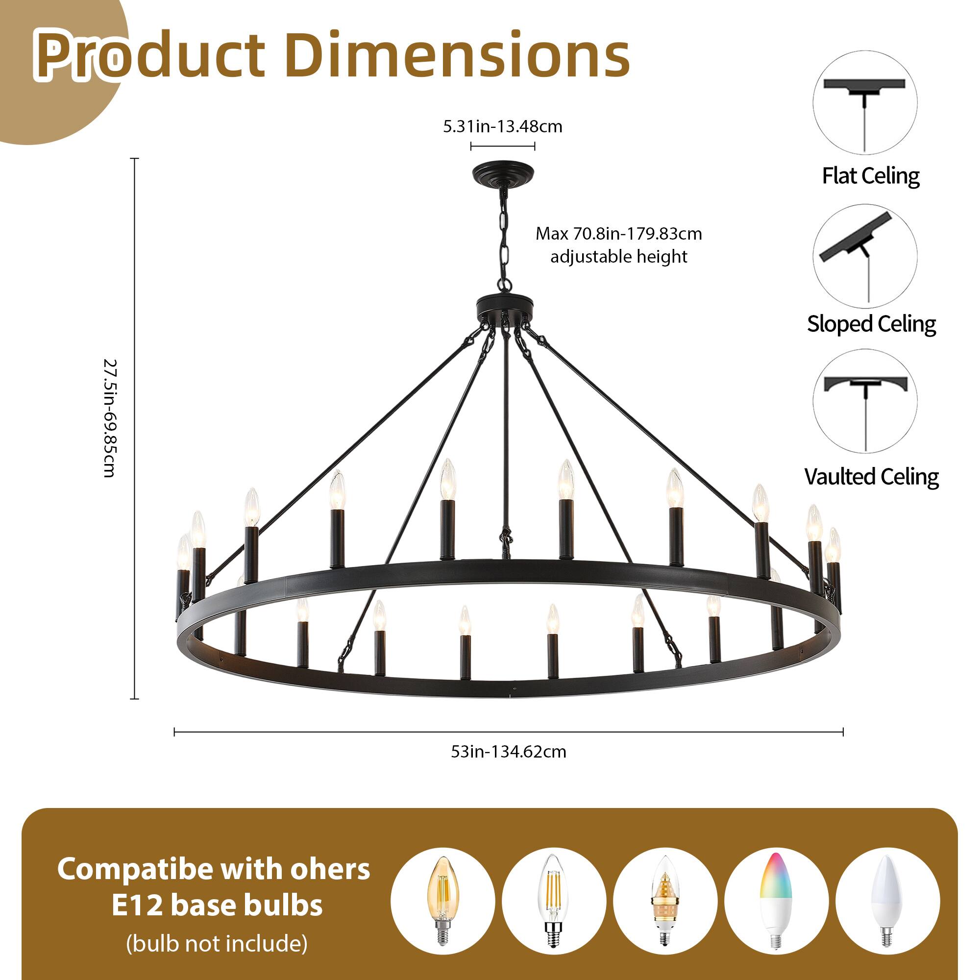 Alt View 1. RYHNUYNE - 53 Inch Large Black Farmhouse Wagon Wheel Chandelier 20-Light Industrial Rustic Pendant Light Fixture for High Ceiling - Black.