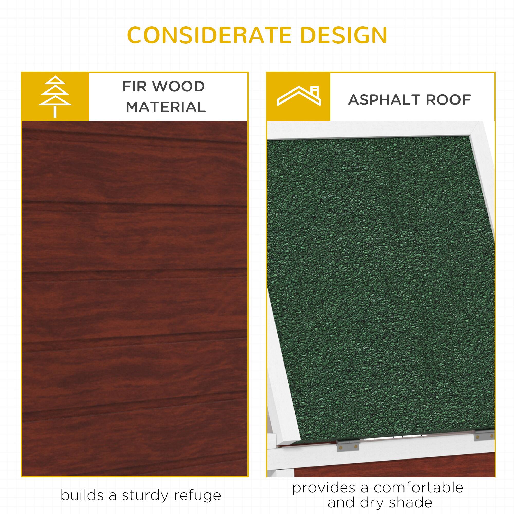 CONSIDERATE DESIGN

FIR WOOD MATERIAL  
builds a sturdy refuge

ASPHALT ROOF  
provides a comfortable and dry shade