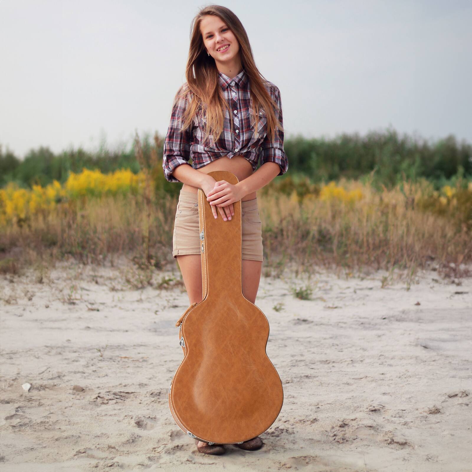 Angle. Winado - Hard Case for 335 Style Semi-Hollow & Hollowbody Electric Guitar Brown.