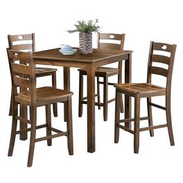 Vaczon - 5-Piece Counter Height Table Set, Solid Rubberwood Dining Set with Slat Back Chairs for Kitchen & Dining Room - Walnut