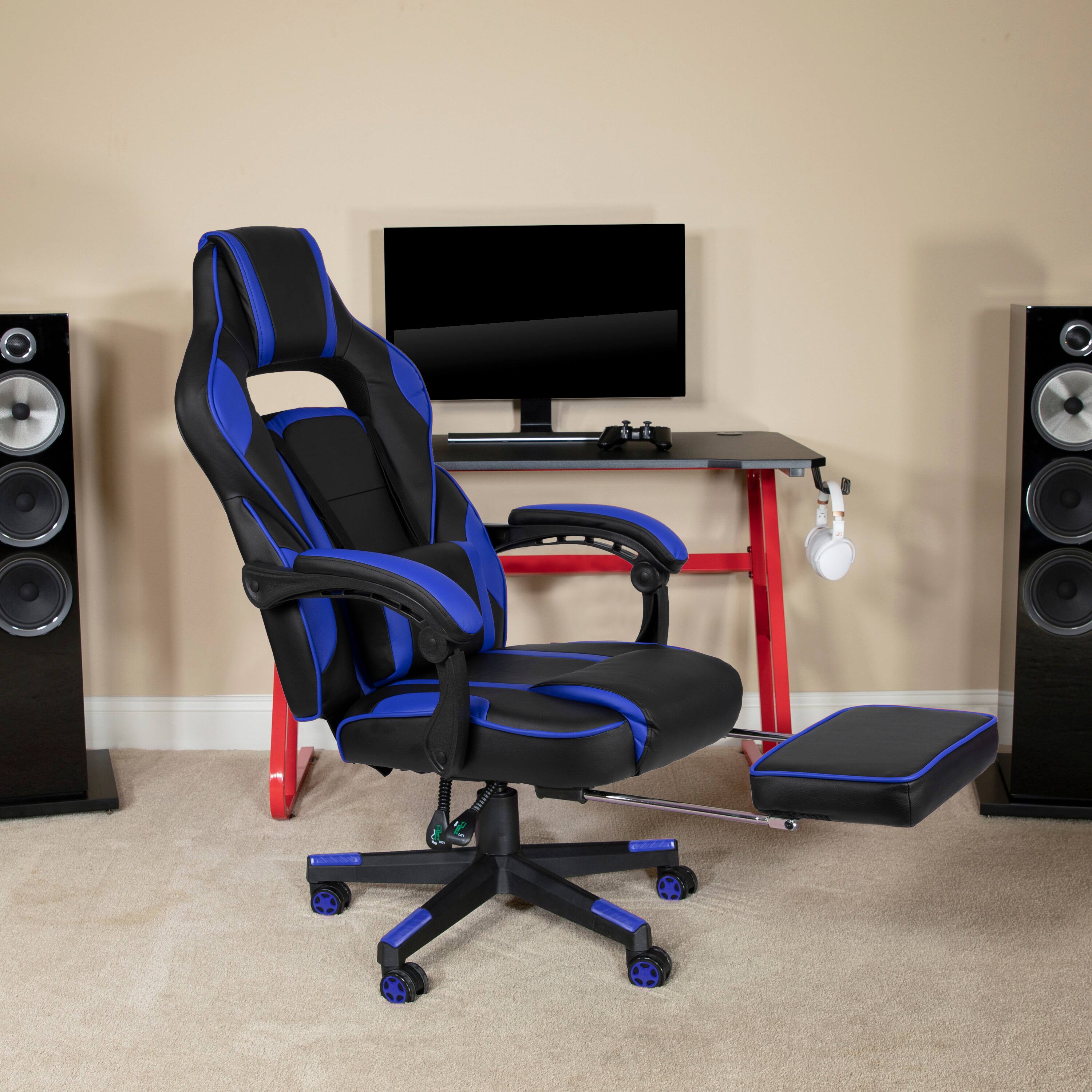 Alt View 1. Flash Furniture - X40 Gaming Chair Racing Ergonomic Computer Chair with Fully Reclining Back/Arms, Slide-Out Footrest, Massaging Lumbar - - Blue.