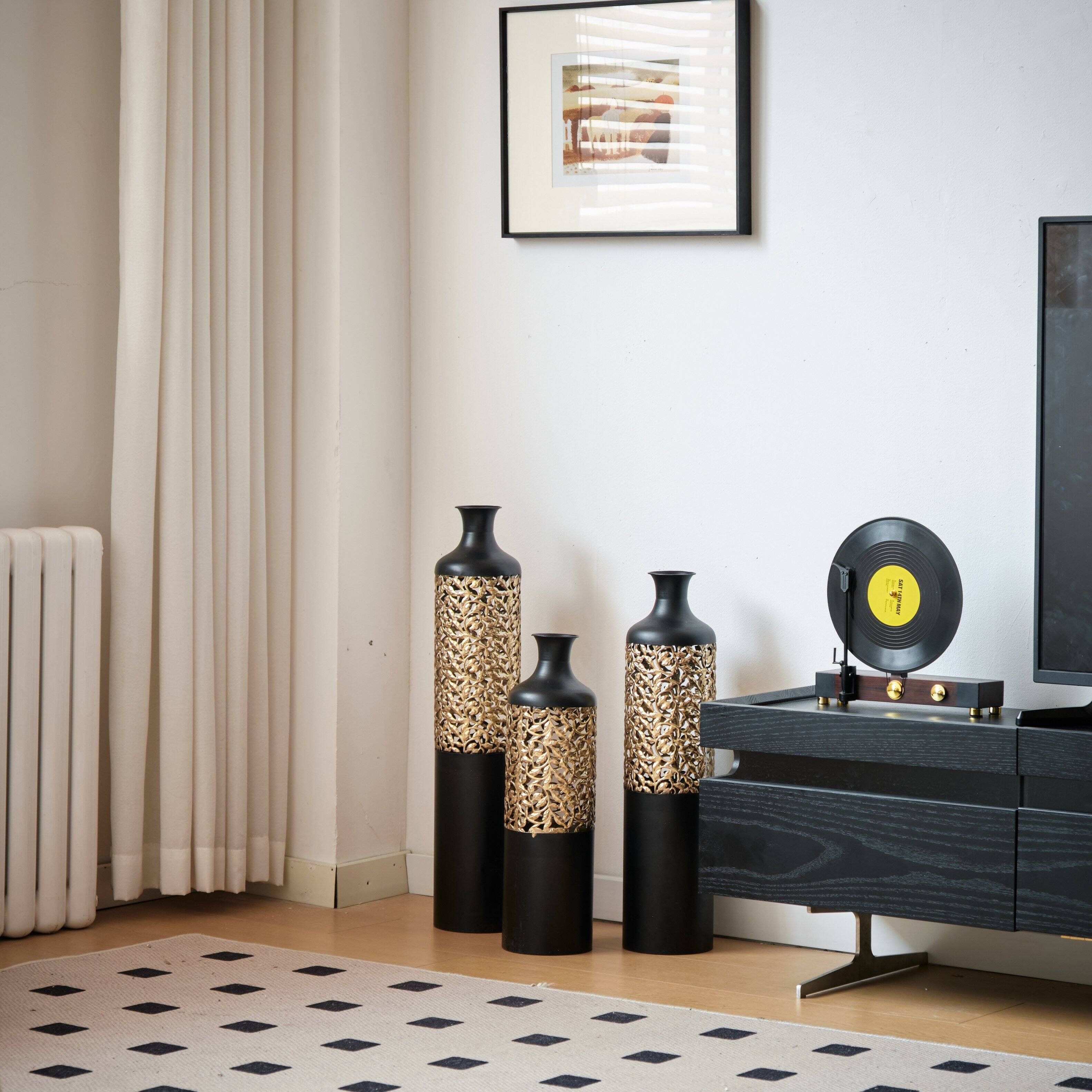 Alt View 3. Anysun - White Metal Floor Vases Set of 3 - Glazed Finish, 20.8in/24.8in/28.7in Height for Home Decor - Black.