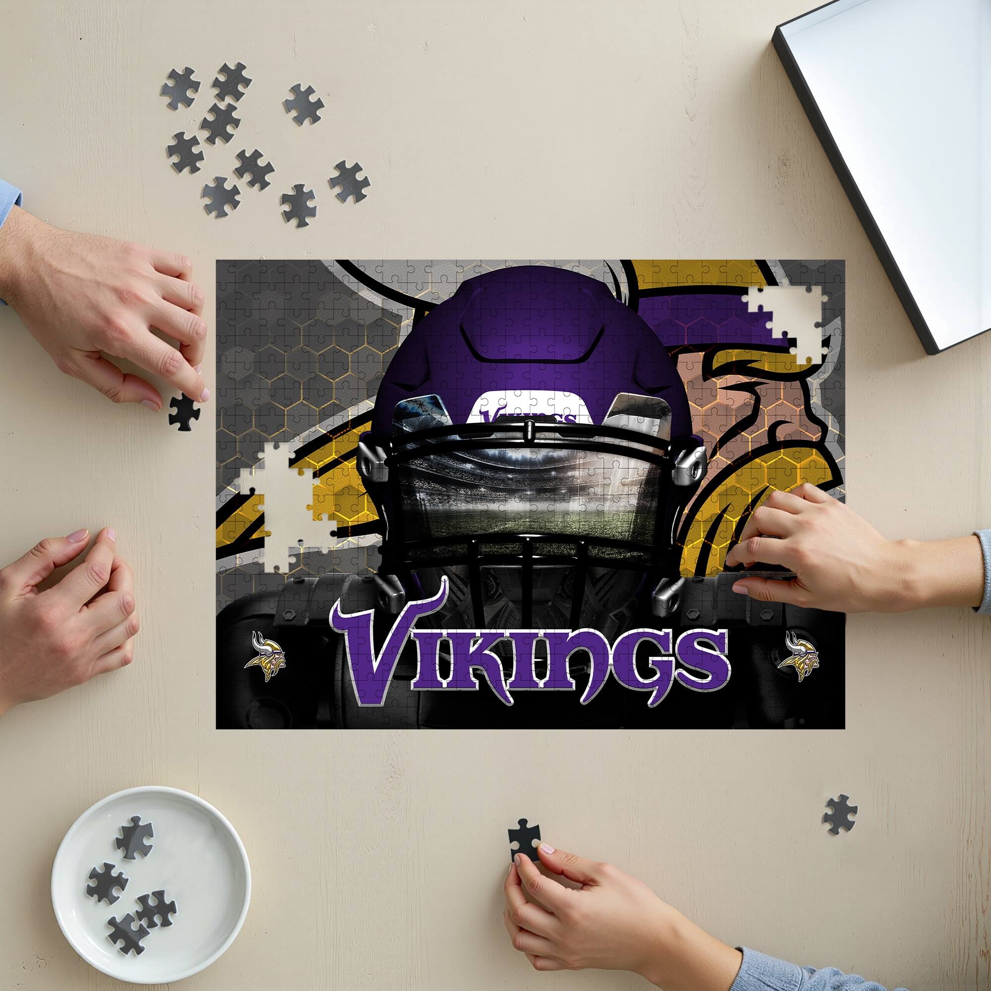 Alt View 2. Sporticulture - Minnesota Vikings 18" x 24" 3D Facemask Puzzle - Multicolor.