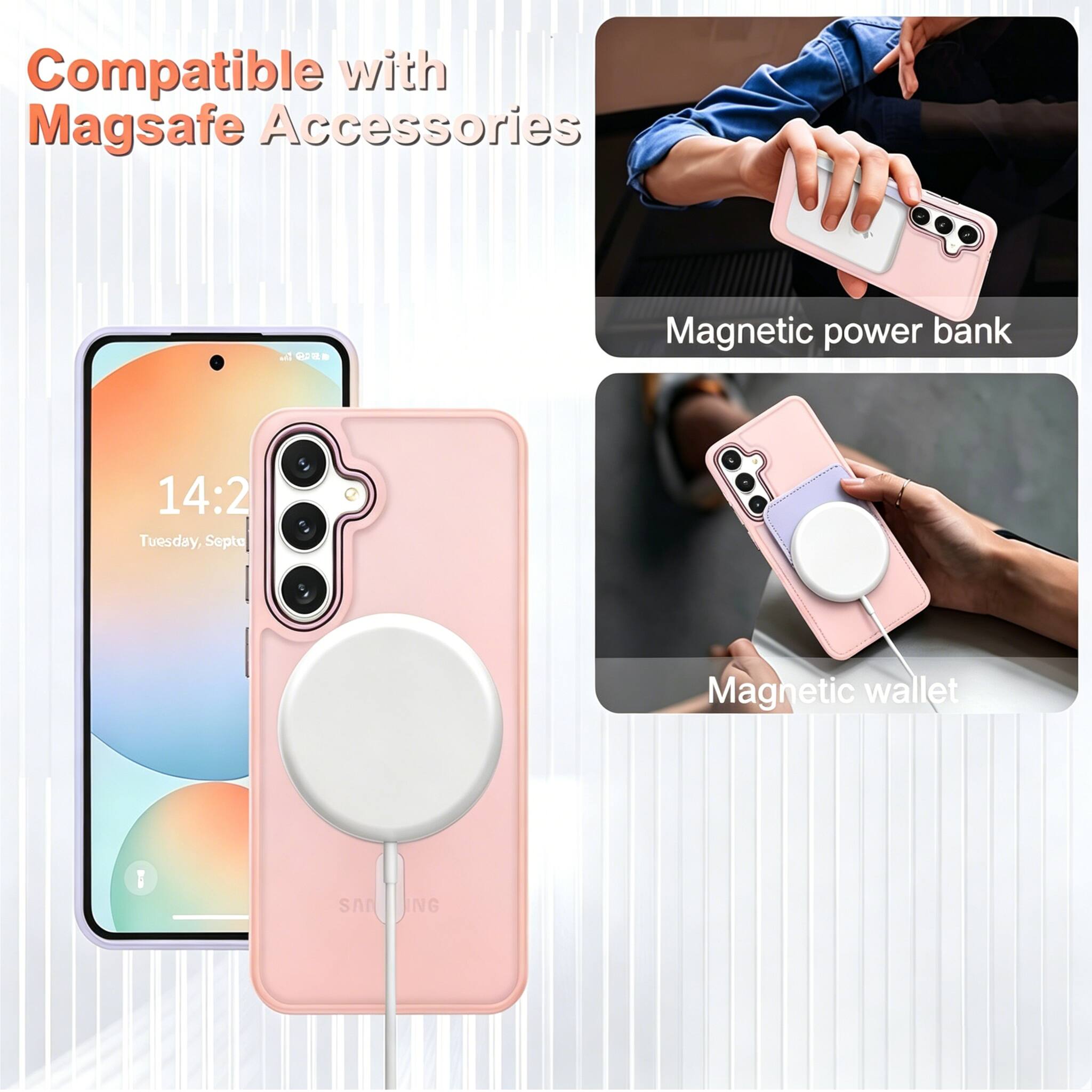 Compatible with Magsafe Accessories

14:2 Tuesday, September

Magnetic power bank

Magnetic wallet