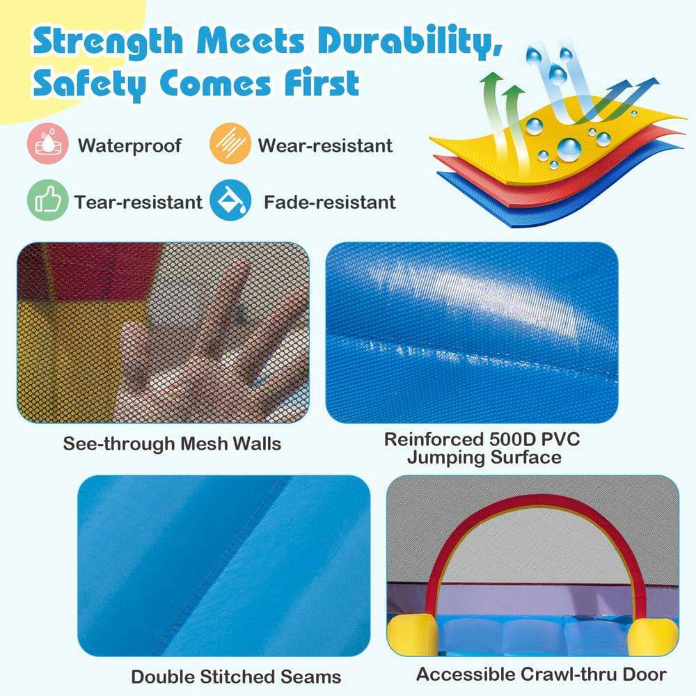 Strength Meets Durability, Safety Comes First

- Waterproof
- Wear-resistant
- Tear-resistant
- Fade-resistant

- See-through Mesh Walls
- Reinforced 500D PVC Jumping Surface
- Double Stitched Seams
- Accessible Crawl-thru Door