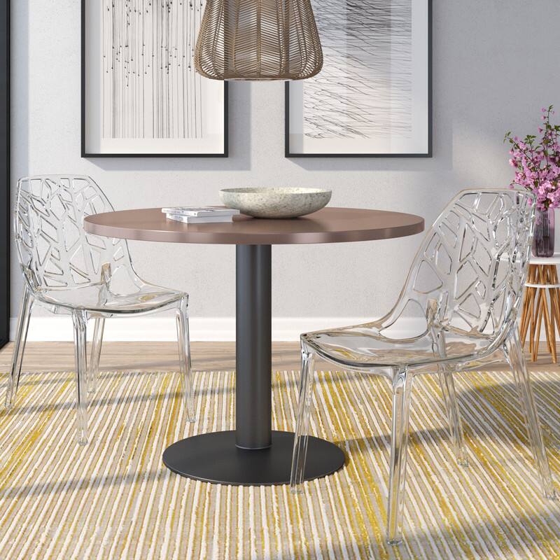 Angle. LeisureMod - Cornelia 2-Pieces Modern Plastic Dining Chair with Cut Out Design Backrest for Indoor Outdoor - Clear.