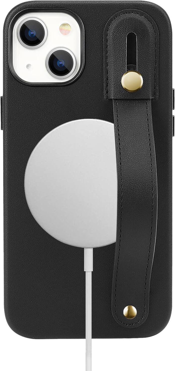 Alt View 17. SaharaCase - FingerGrip Series Genuine Leather Case with Magsafe for Apple iPhone 15 - Black.