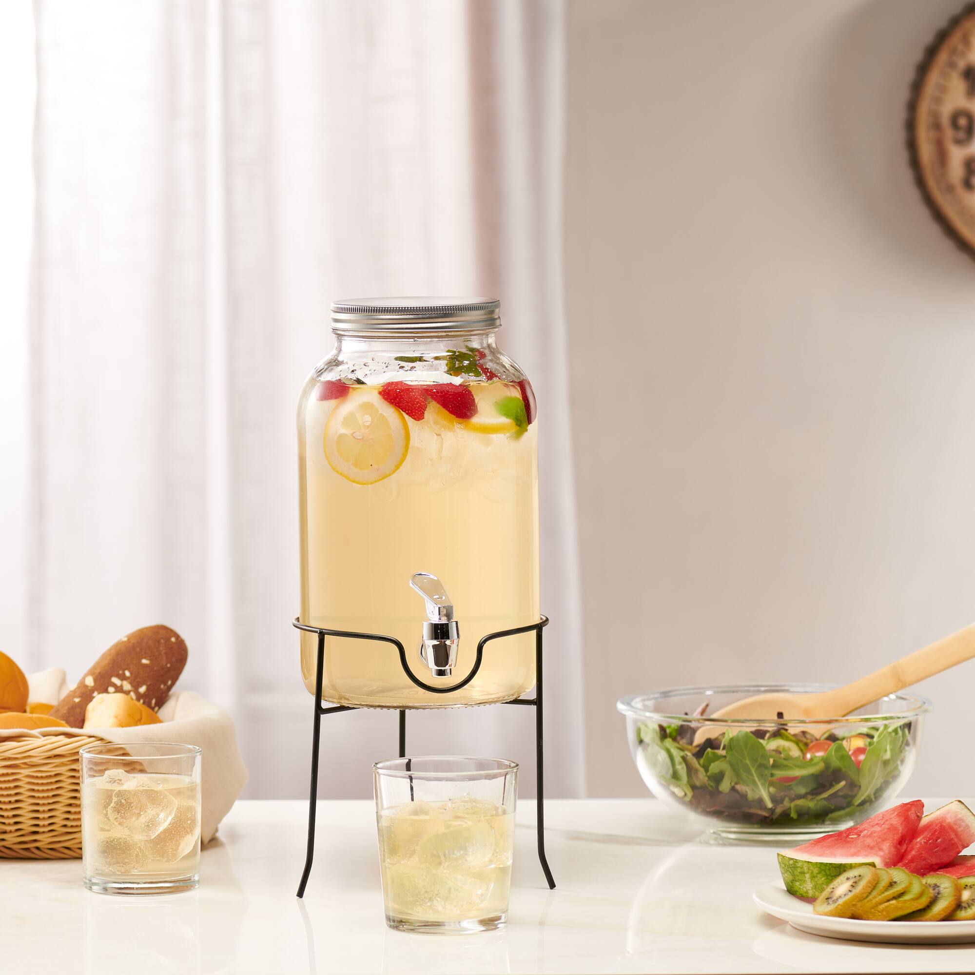 Left. Style Setter - Orchard Hill Beverage Dispenser With Wire Stand 1 GAL - Clear.