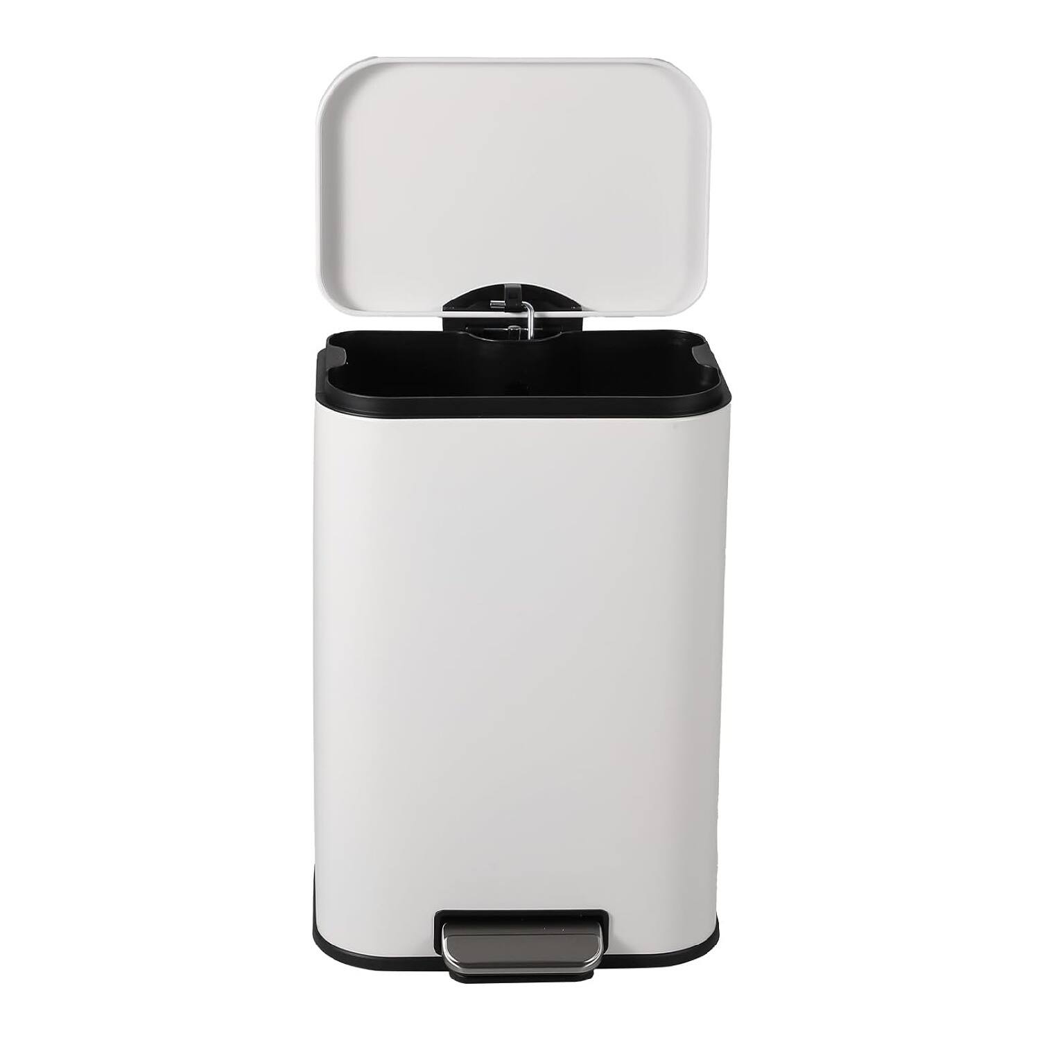 GARVEE - Stainless Steel 50L Kitchen Trash Can with Soft-Close Lid and Foot Pedal, Fingerprint-Proof - White