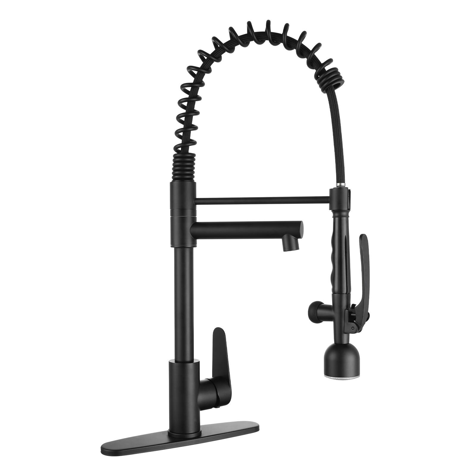 Front. APRILSOUL - Kitchen Sink Faucet with LED Pull Down Sprayer Single Handle High Arc Kitchen Faucet with Dual Spouts Stainless Steel - Matte Black.