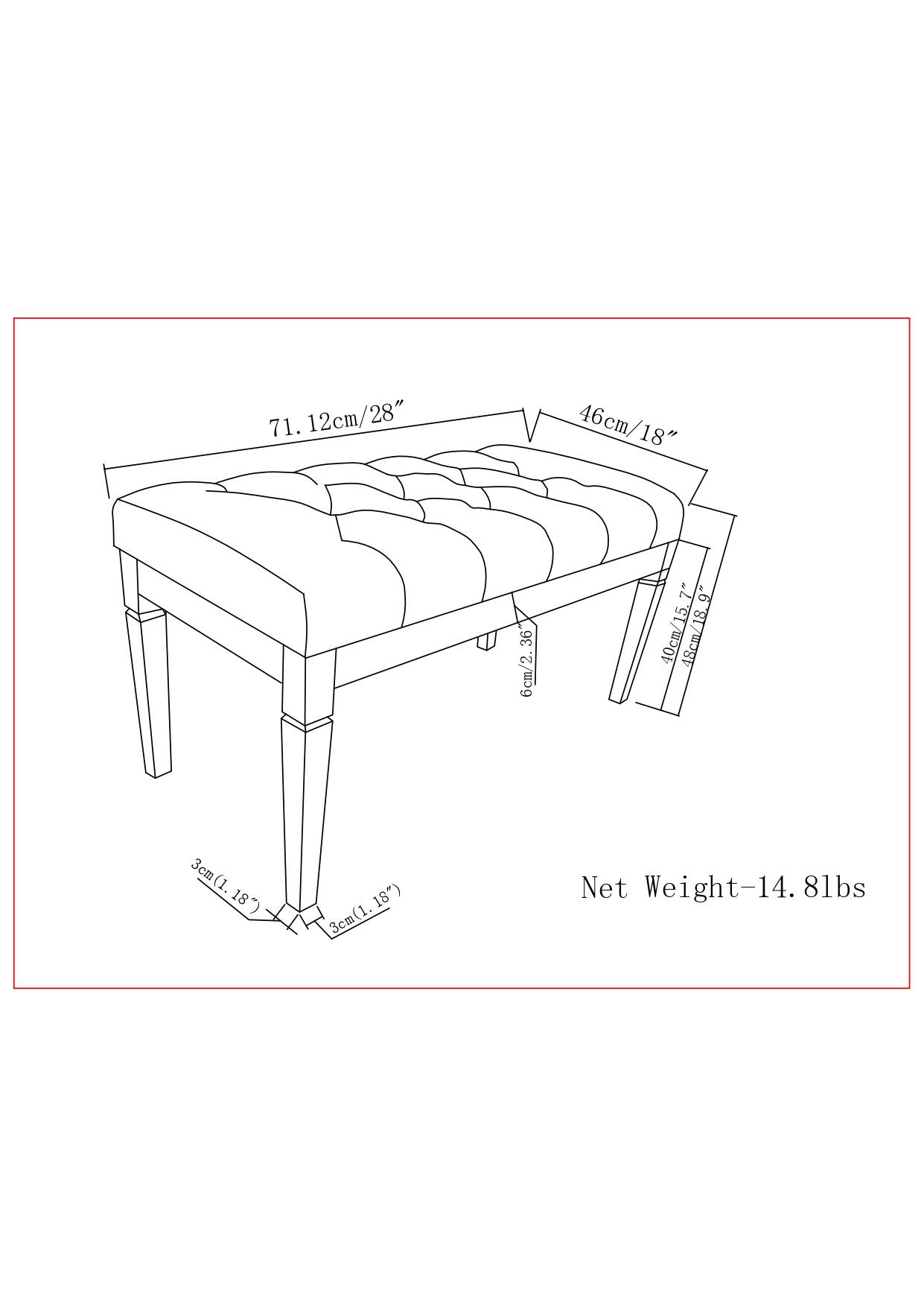 71.12cm/28"  
46cm/18"  
36cm/14.5"  
6cm/2.7"  
3cm(1.18")  
Net Weight-14.8lbs