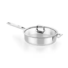 BRA Cookware - Signature Stainless Steel Saute Pan w/Glass Lid, 11-Inch, 4.2-Quart - Silver