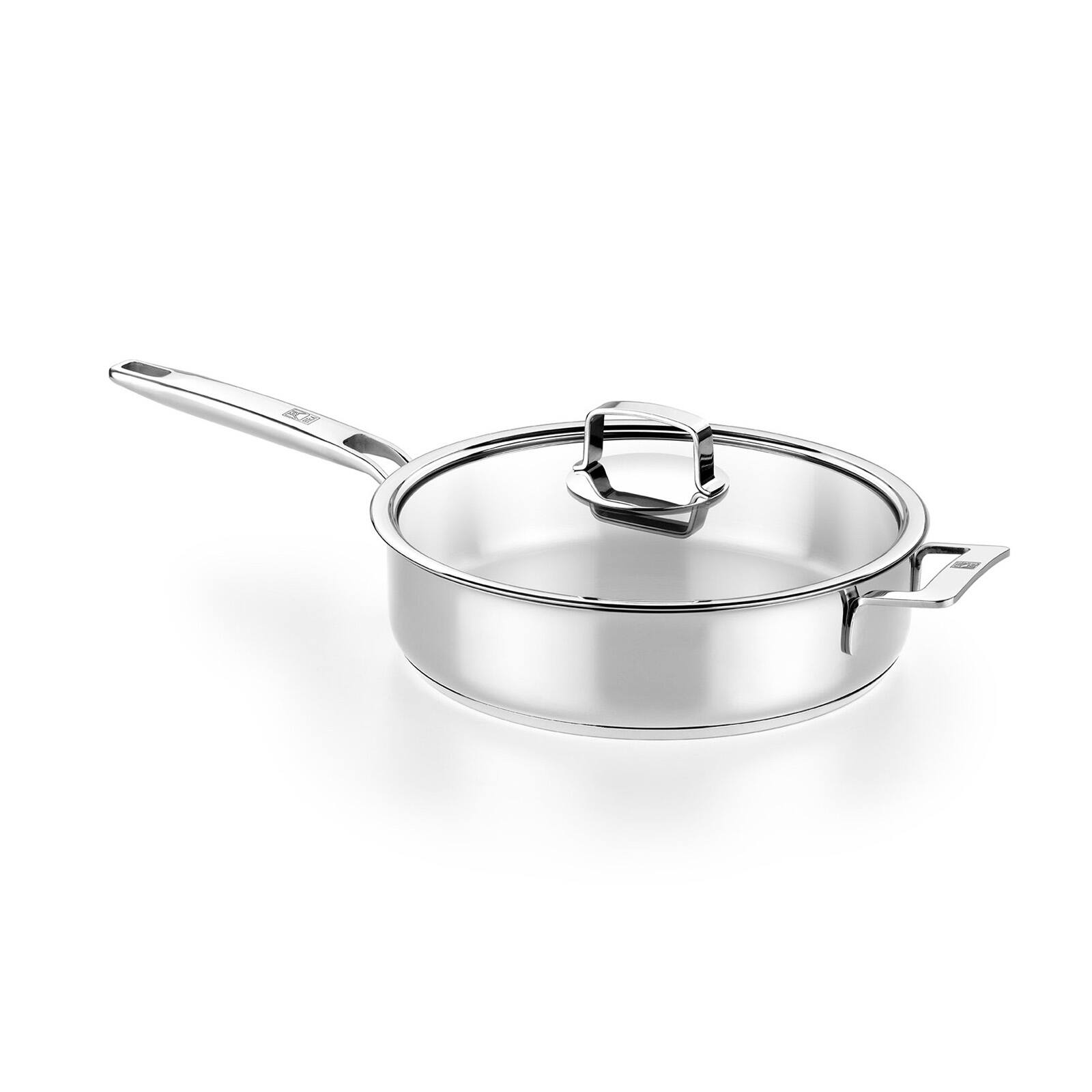 Front. BRA Cookware - Signature Stainless Steel Saute Pan w/Glass Lid, 11-Inch, 4.2-Quart - Silver.