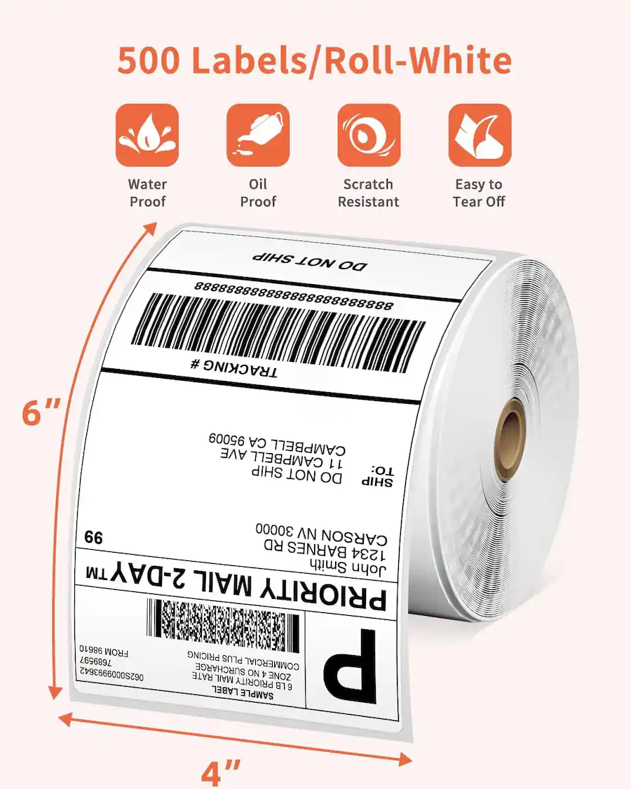 500 Labels Phomemo 500 sheet 4 x 6 inch white shipping labels in roll, compatible ...