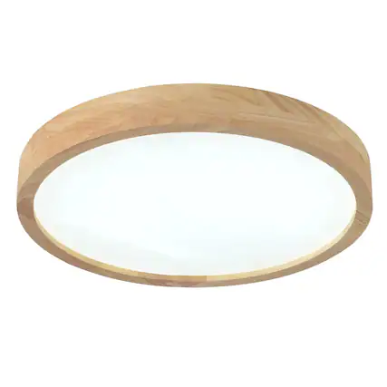 Front. Stock Preferred - Wooden Circle LED Ceiling Light – 36W Flush Mount - Brown.