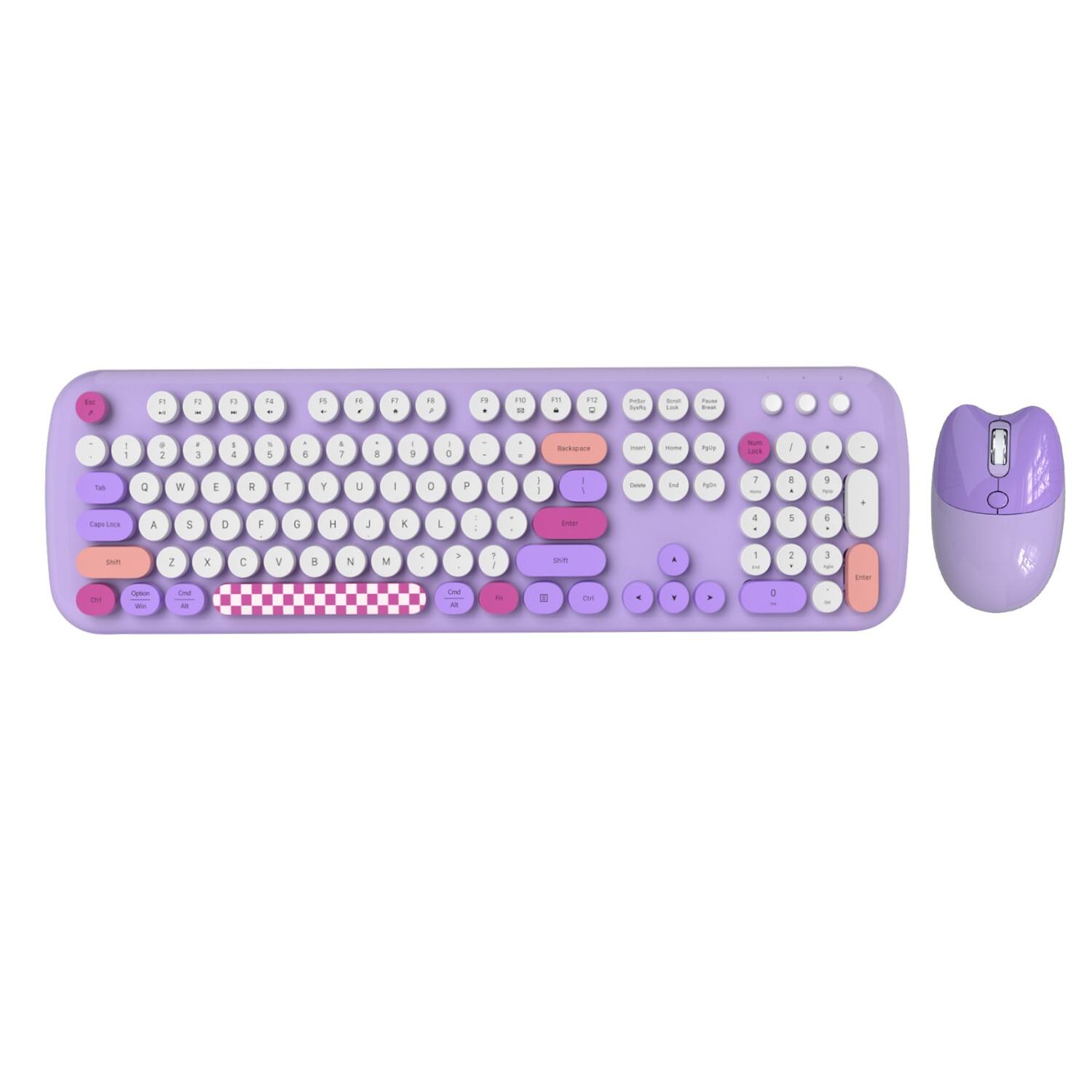 Front. SaharaCase - Wireless Keyboard & Mouse Combo with Silent Click | Colorful 104 Keys Full Keyboard | USB & Type-C Adapter - Purple.