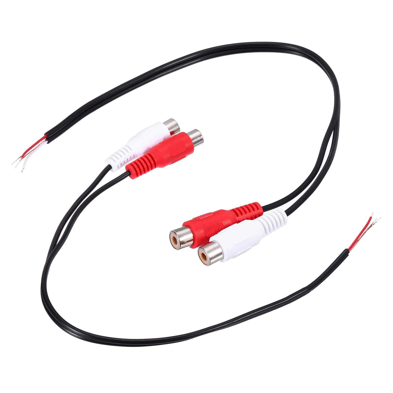 Unique Bargains - 2pcs 12" Flat Red/White RCA 2-Female Plug to Bare Wire Adapter for Audio Video Amplifier Speaker Wire - Black Red White