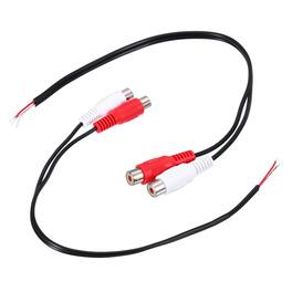 Unique Bargains - 2pcs 12" Flat Red/White RCA 2-Female Plug to Bare Wire Adapter for Audio Video Amplifier Speaker Wire - Black Red White