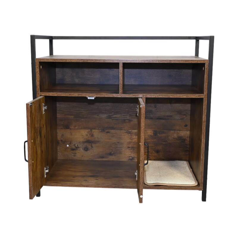 Left. APRILSOUL - Rustic Brown Wooden Cat Litter Box Enclosure Hidden with Scratching Mat Pet Furniture - Brown.