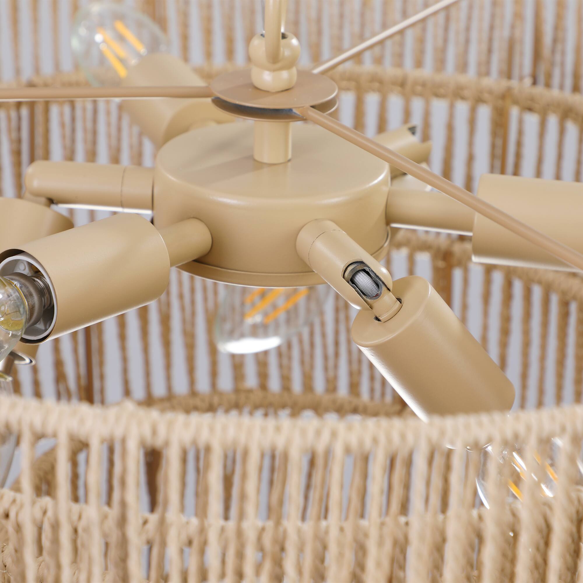 Alt View 7. Tiramisubest - 20" Modern 4-Layer Woven Hemp Rope Chandelier, Boho Style Pendant Light, Elegant Hanging Light Fixture (No Bulbs) - Wood.