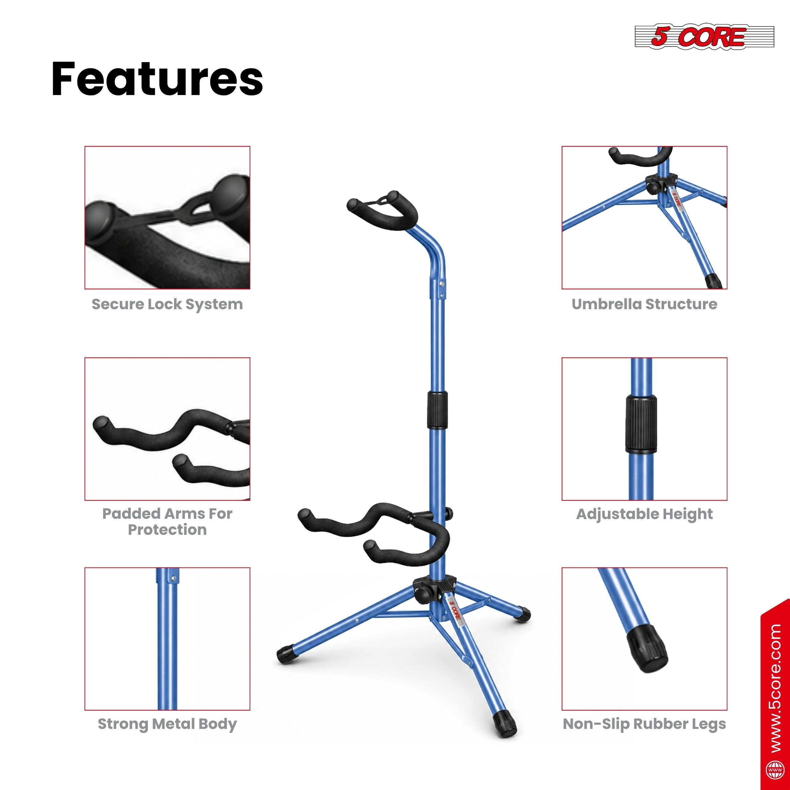 Features
- 5 CORE
- Secure Lock System
- Umbrella Structure
- Padded Arms For Protection
- Strong Metal Body
- Adjustable Height
- Non-Slip Rubber Legs

www.5core.com