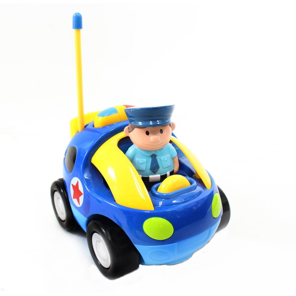 Back. JuzToys - Remote Control Car, 4" Cartoon RC Police Car Remote Control Toy for Toddlers, Blue - Blue.