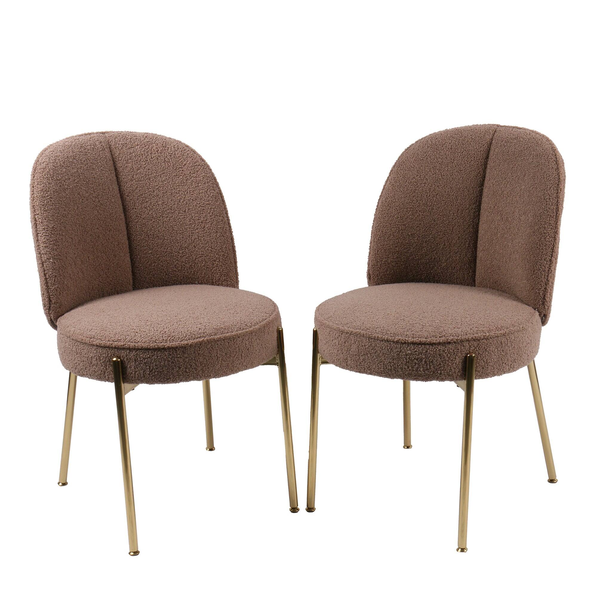 Front. Boyel Living - Teddy Fabric Dinning Chair in Brown with Adjustable Foot Nails (Set of 2) - Brown.