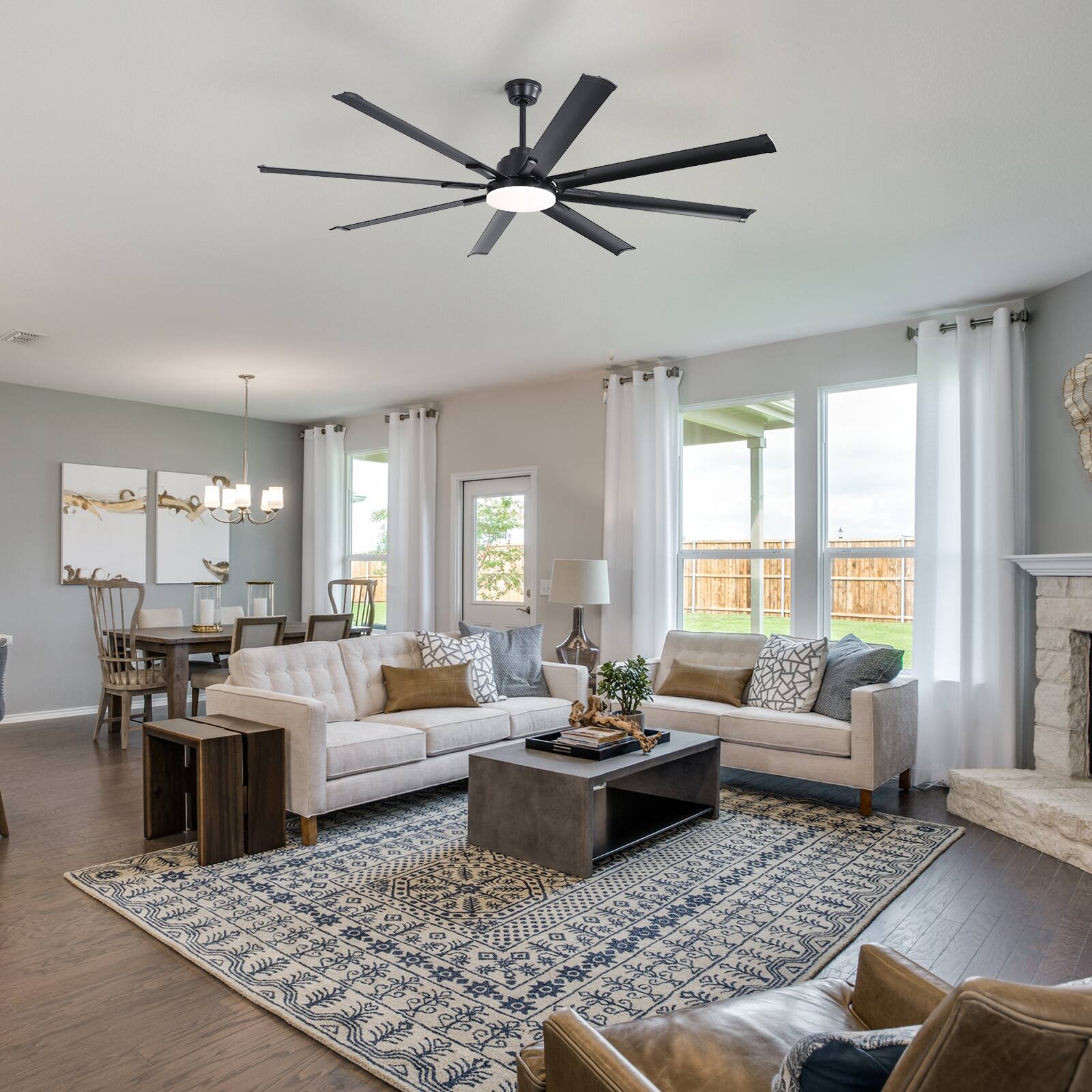 Alt View 4. Sofucor - Large Smart Ceiling Fan with Light, Indoor/Outdoor, Alexa/Google/App Control, 8 ABS Blades, Remote - Black-72inch.