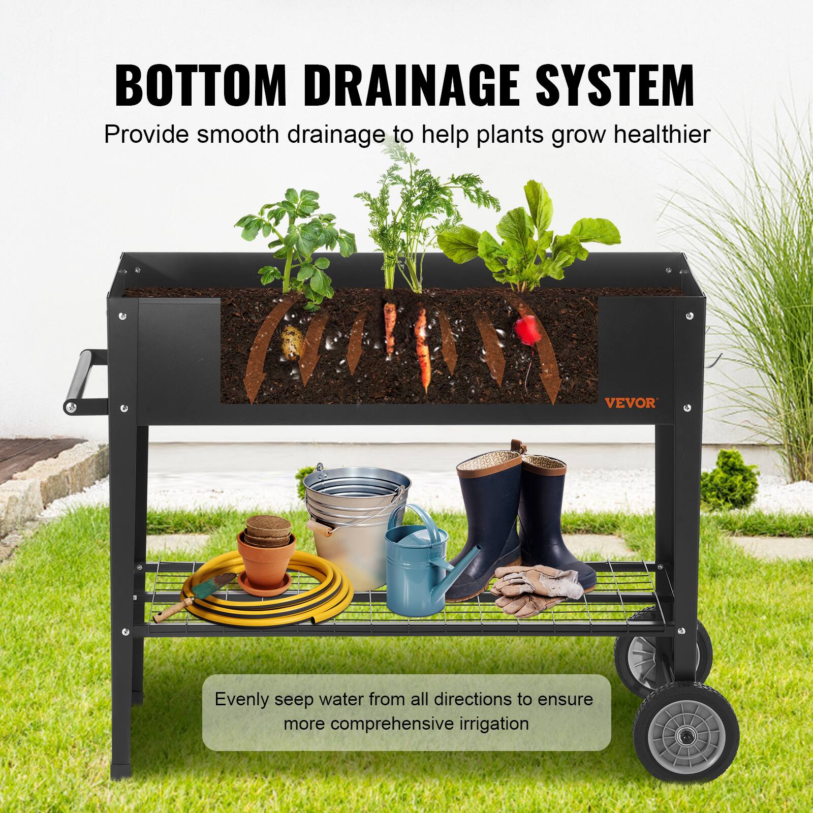 BOTTOM DRAINAGE SYSTEM  
Provide smooth drainage to help plants grow healthier  

Evenly seep water from all directions to ensure more comprehensive irrigation