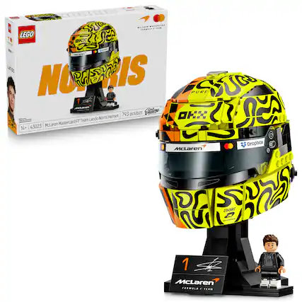 I 1 - 1 M : A FORMULA - CO. LEGO K f J - LE Lando ST IS NORIS NO 2UG AAKII PURE 1 ctoren : 793 pcs/pzs Editene 1 Nornis Helmet - FT Team Lando McLaren Mastercard 14+ 43023 McLaren Dropbox LIMART - 1 K McLaren FORMULA F MAST Ln