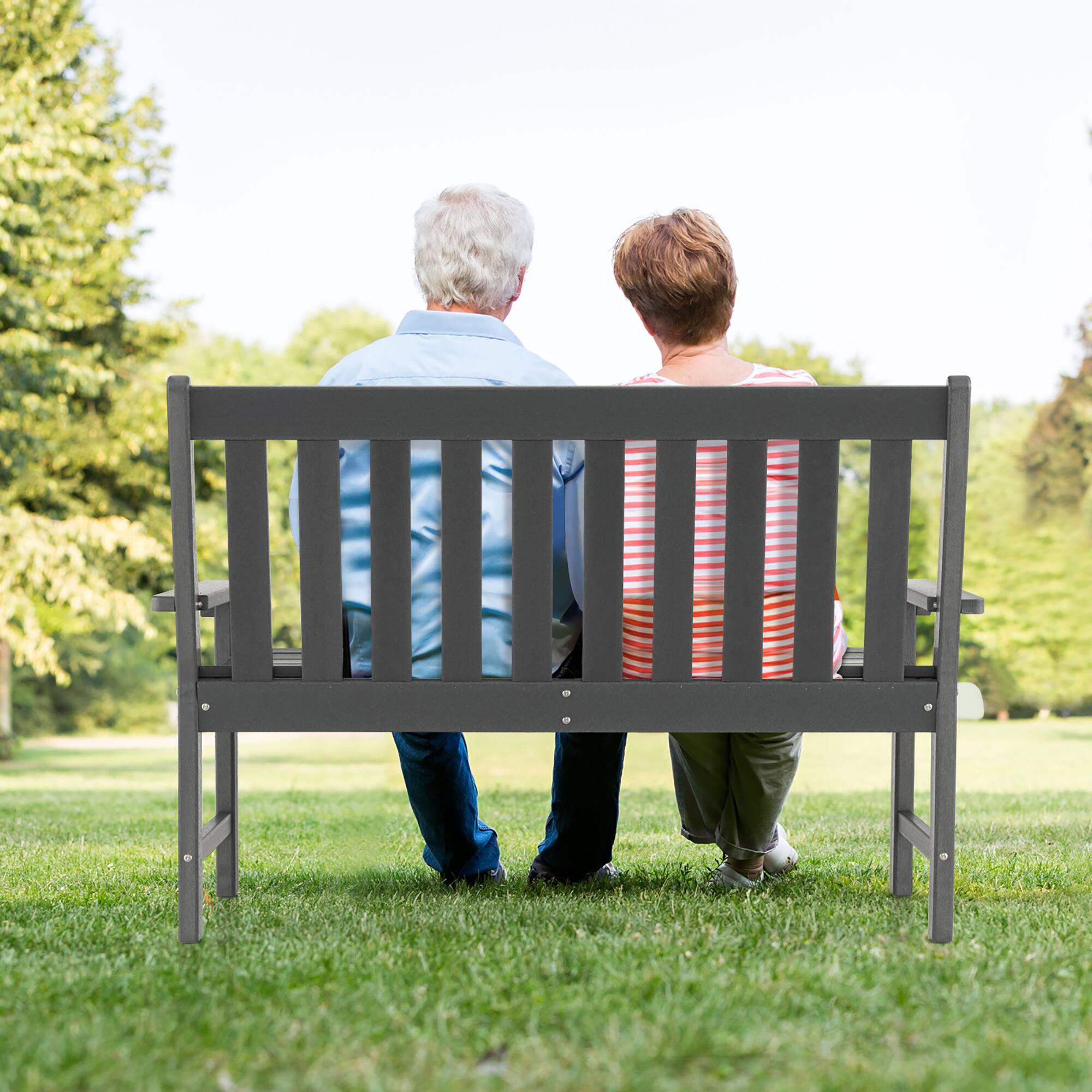 Alt View 4. Costway - Costway Garden Bench All-Weather HDPE 2-Person Outdoor Bench for Front Porch Backyard - Gray.