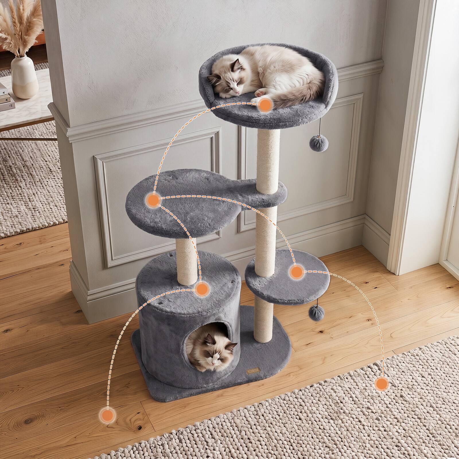 Alt View 4. Gymax - Gymax 43'' Cat Tree for Indoor Cats w/Condo Comfy Plush Perches Sisal Scratching Posts Gray - Gray.