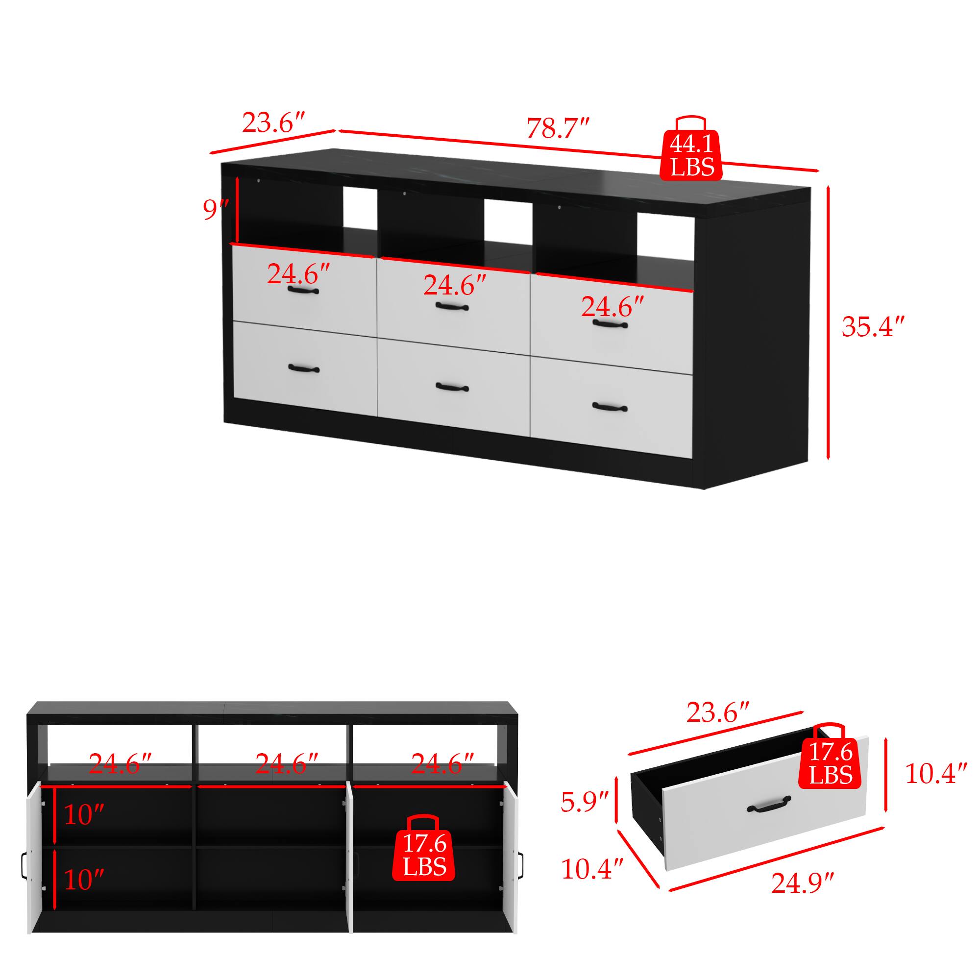 23.6", 9", 78.7", 44.1 LBS, 24.6", 24.6", 24.6", 35.4", 24.6", 10", 10", 24.6", 24.6", 17.6 LBS, 5.9", 10.4", 23.6", 17.6 LBS, 24.9", 10.4"