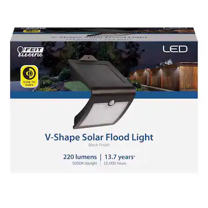 40 FEIT Electric LED Dusk to Dawn V-Shape Solar Flood Light Black Finish
220 lumens | 5000K daylight | 13.7 years* | 15,000 hours