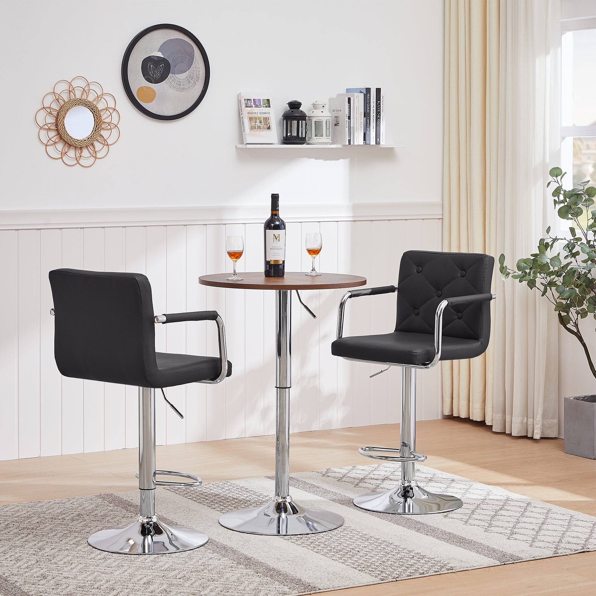 Alt View 1. Vecelo - Set of 2 PU Leather Bar Stools with Back and Arms,Adjustable Height Bar Chairs for Kitchen/Island - Grey.
